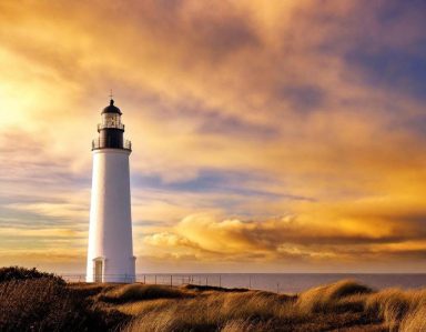 Brighter future Lighthouse at sunrise